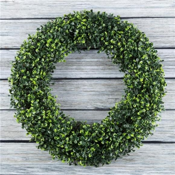 Pure Garden 19.5-Inch Boxwood Wreath - Round UV Resistant Artificial Spring - Picture 1 of 8